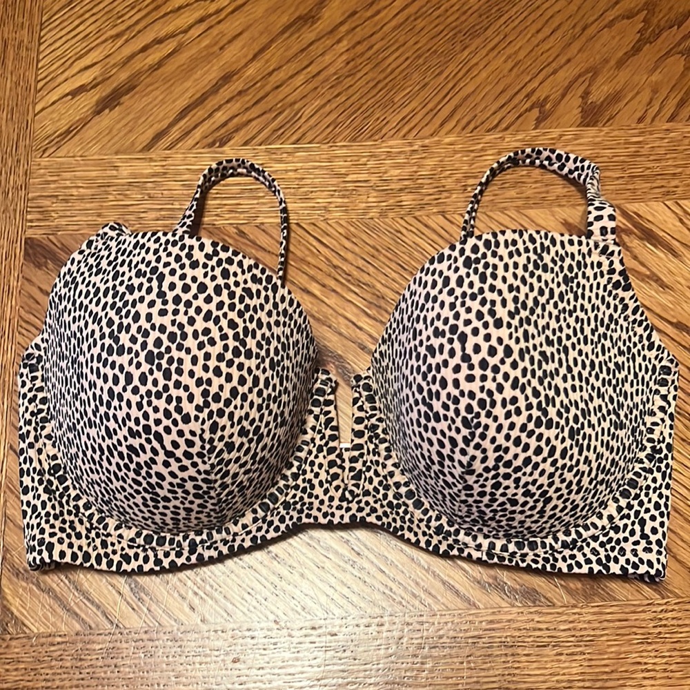 Shade & Shore black and cream leopard Bra Underwire Bikini Top 38D
